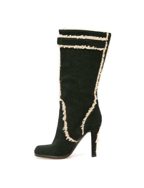 LOUIS VUITTON black suede boots, size 38