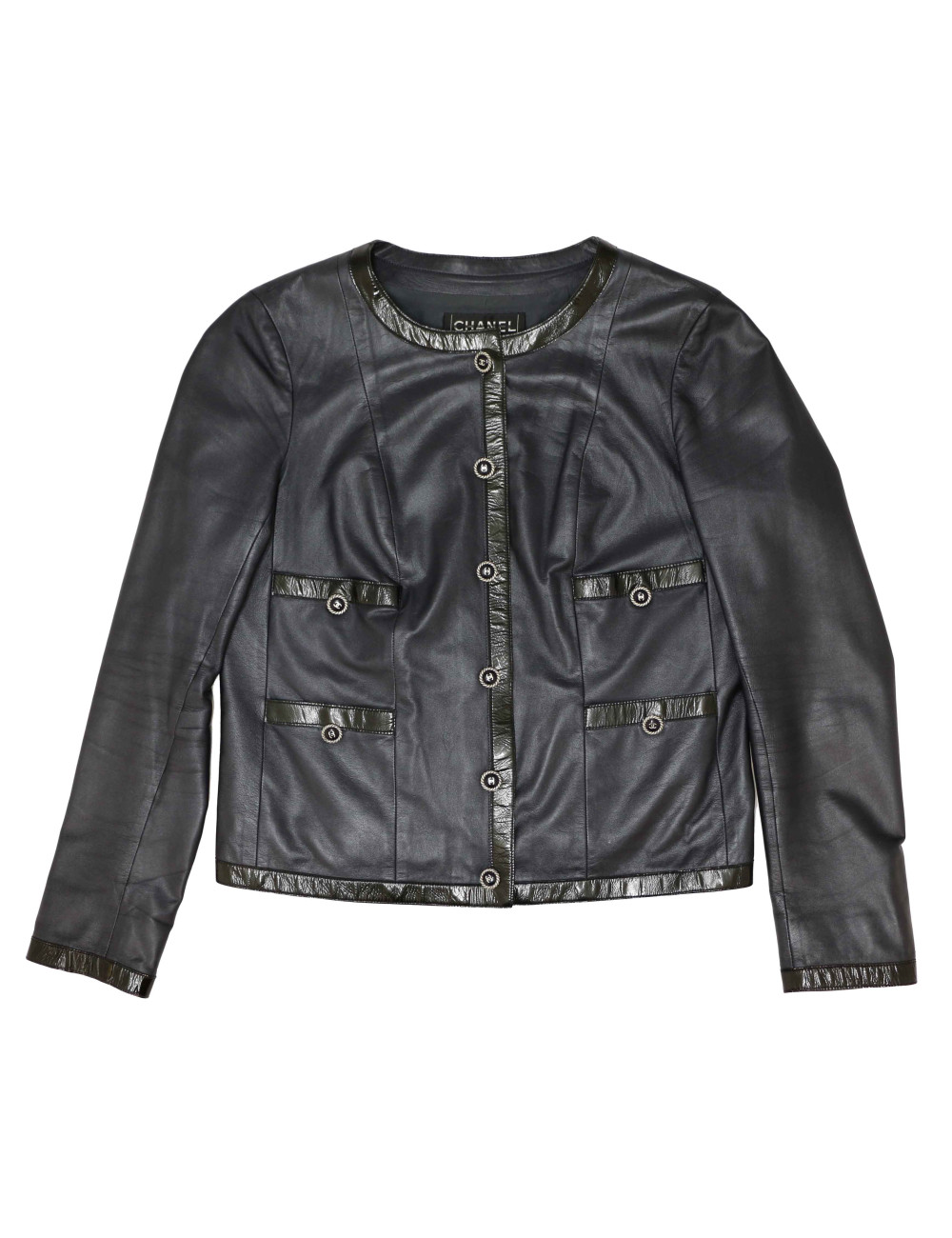 Veste T40 CHANEL cuir d'agneau bleu