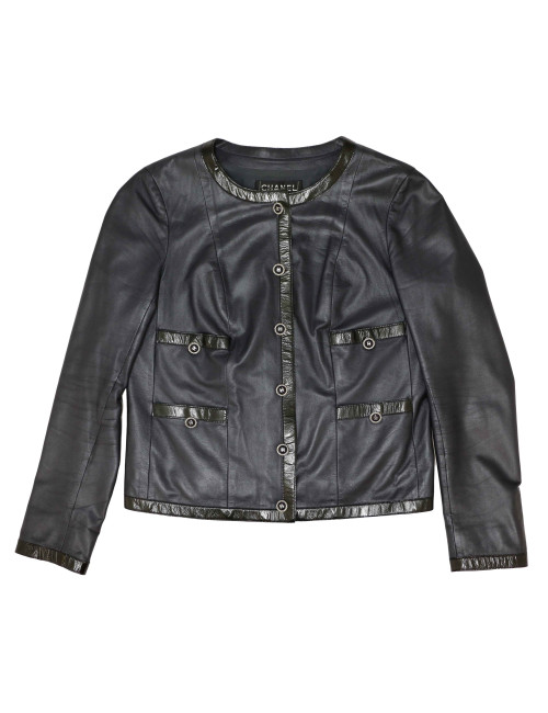 Veste T40 CHANEL cuir d'agneau bleu