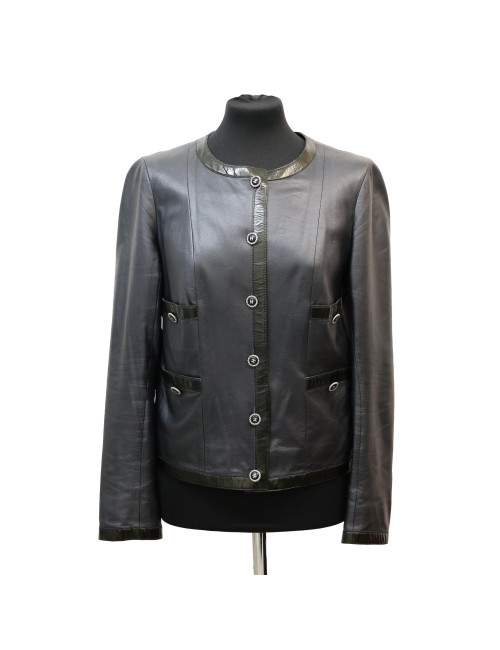 Veste T40 CHANEL cuir d'agneau bleu