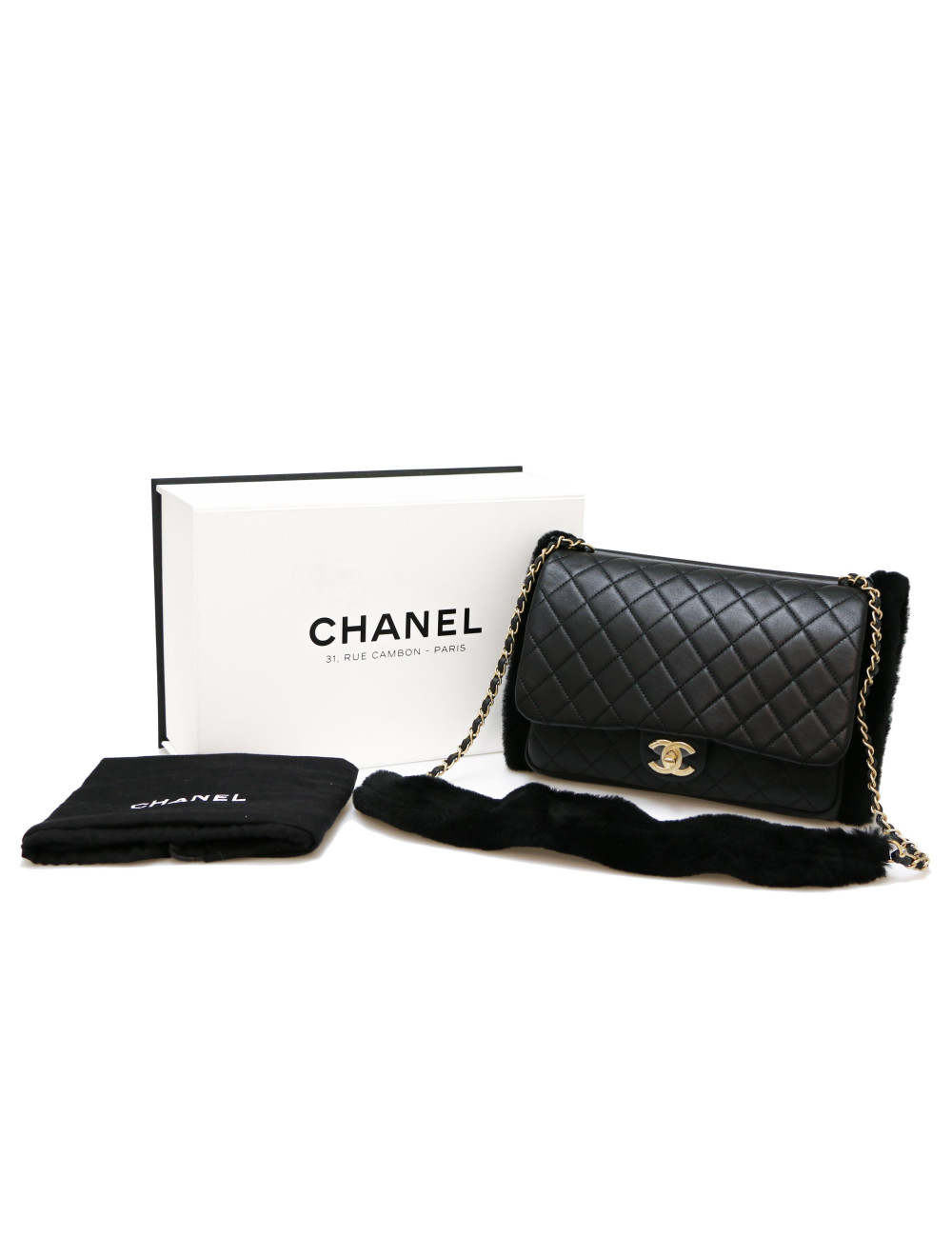 Manchon CHANEL sac cuir noir