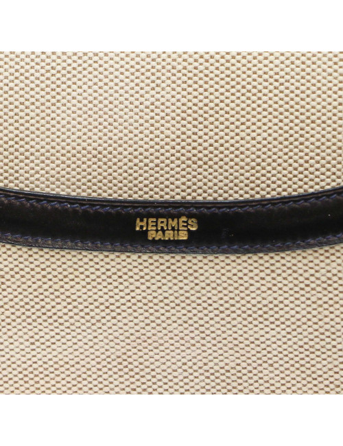 Sac Constance HERMES toile et cuir bleu et beige