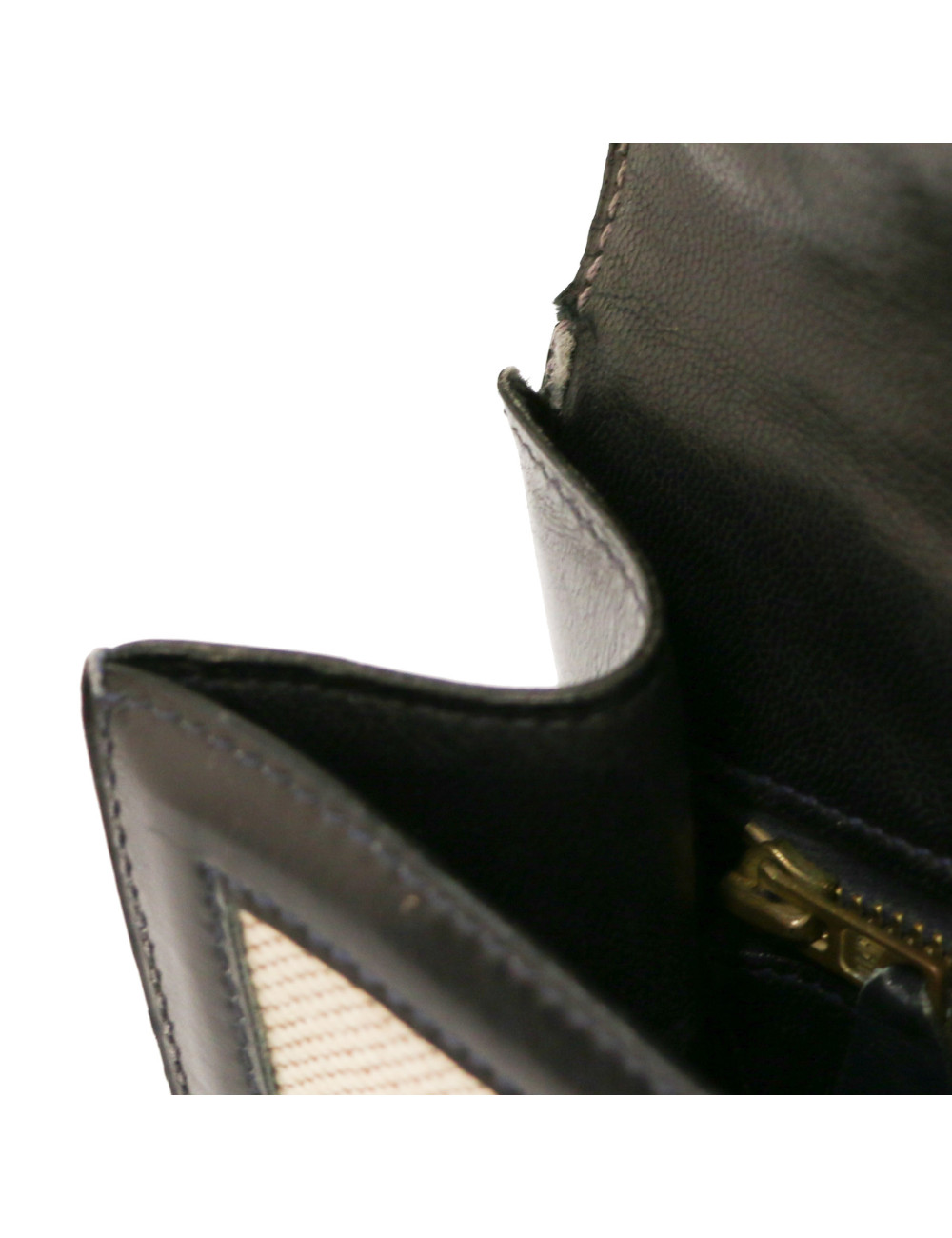 Sac Constance HERMES toile et cuir bleu et beige