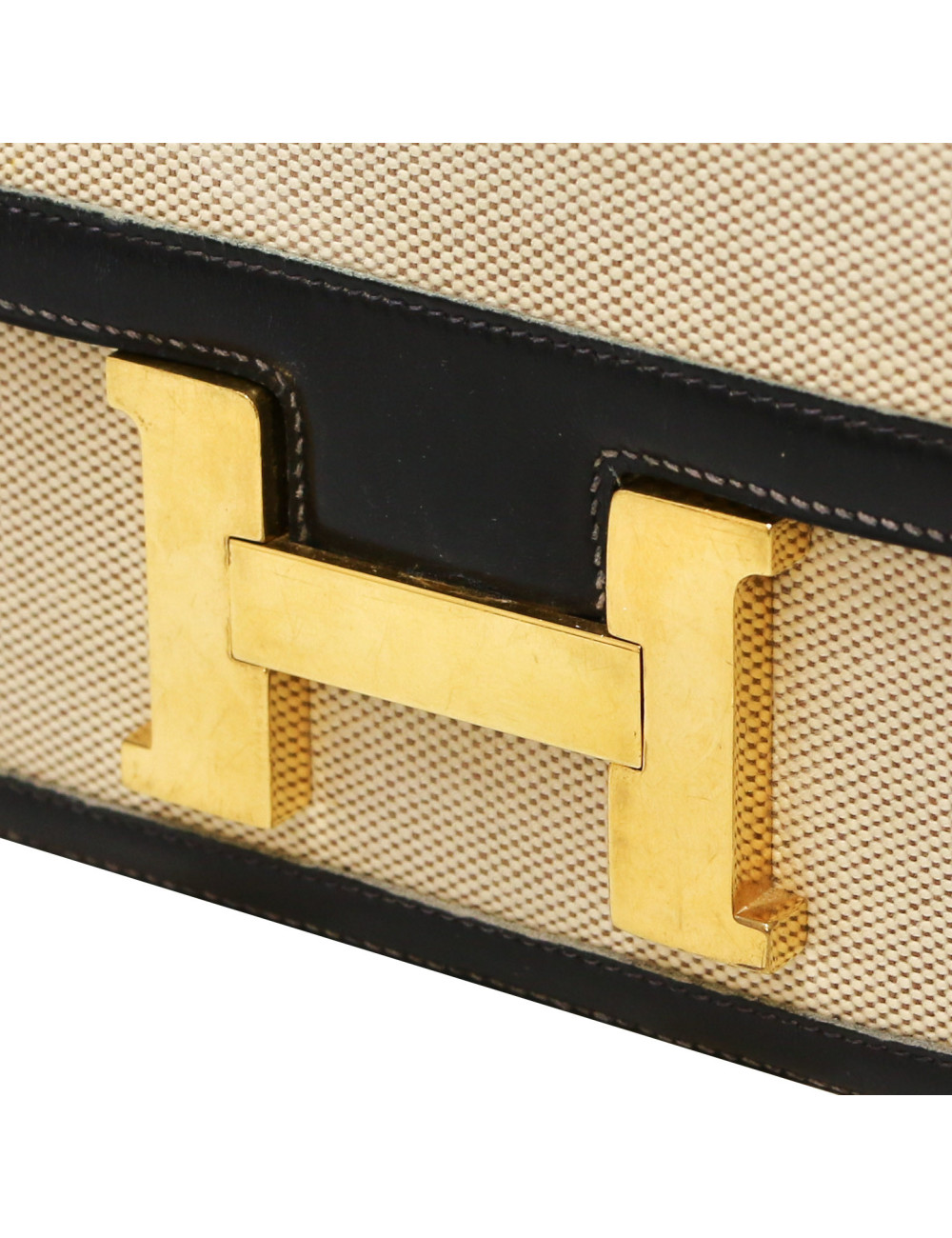 Sac Constance HERMES toile et cuir bleu et beige