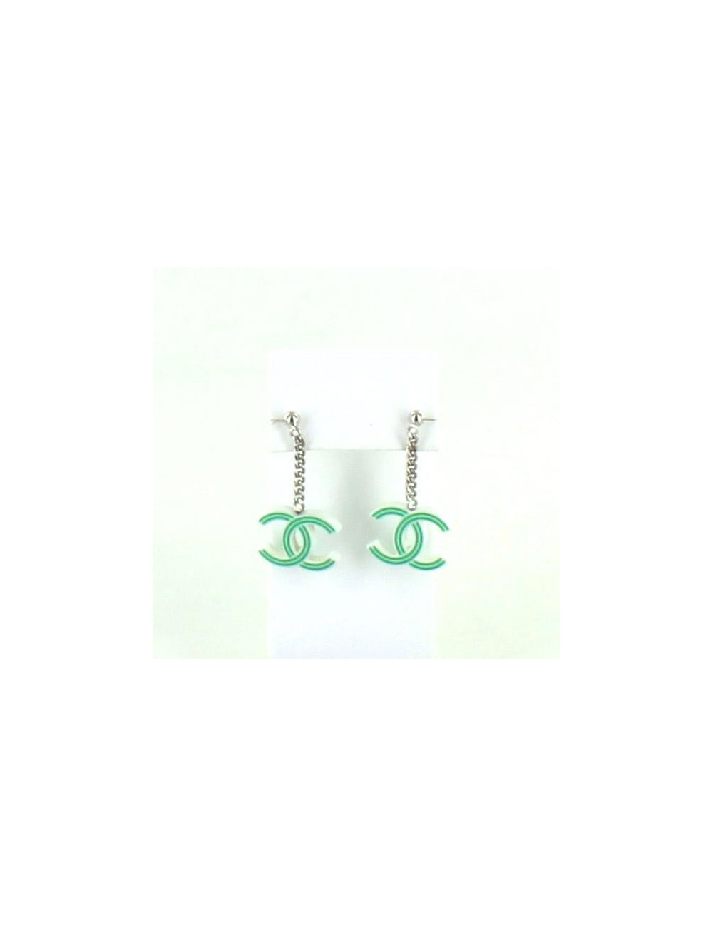 clous d'oreille double C vert CHANEL PM