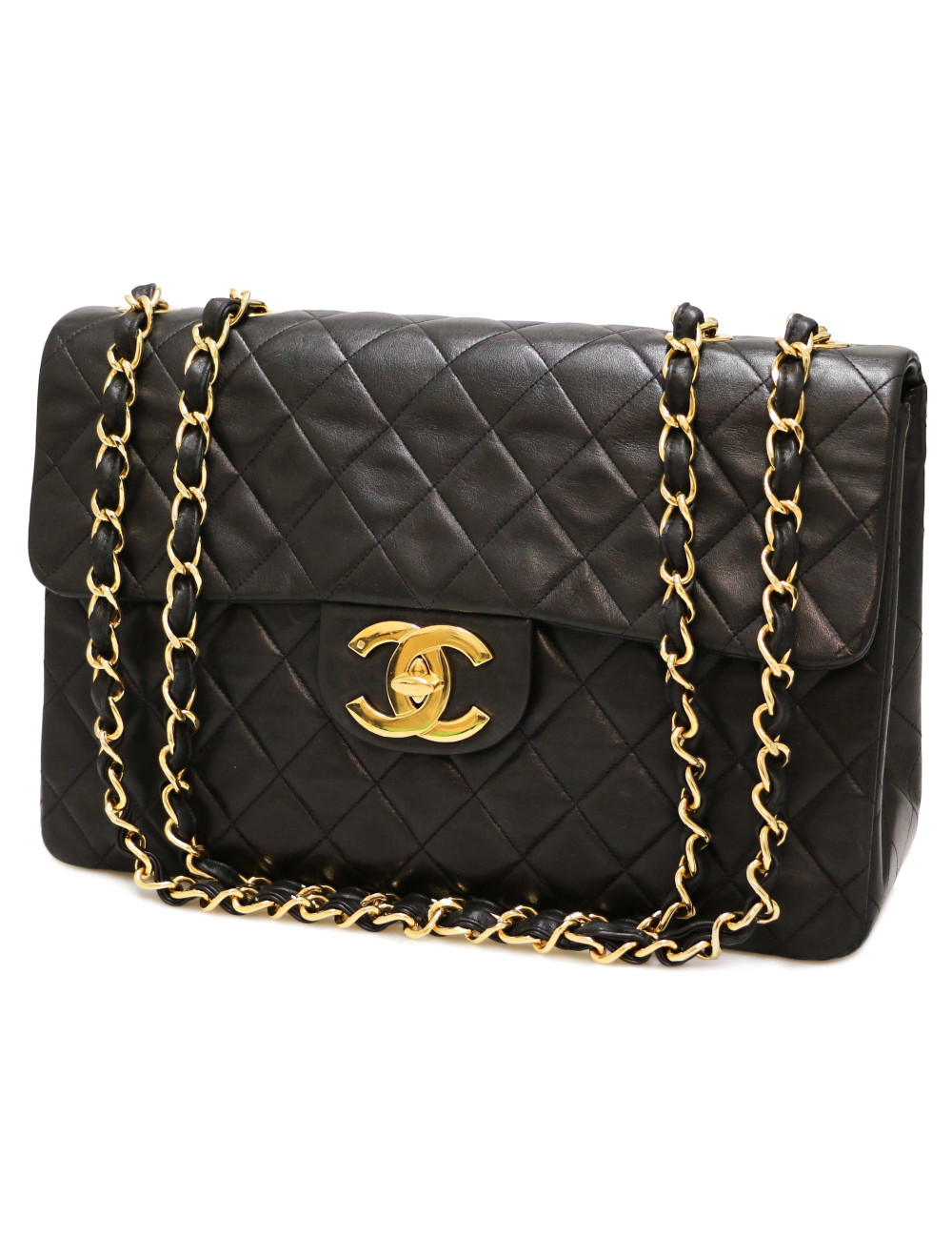 Maxi sac CHANEL cuir d'agneau noir