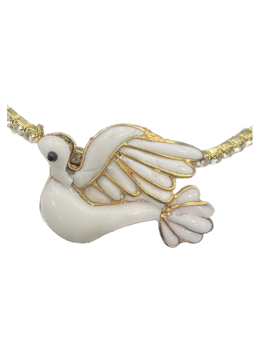 LOULOU DE LA FALAISE choker necklace in gilded metal and dove pendant in molten glass