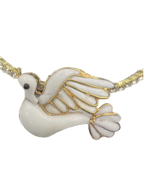 LOULOU DE LA FALAISE choker necklace in gilded metal and dove pendant in molten glass