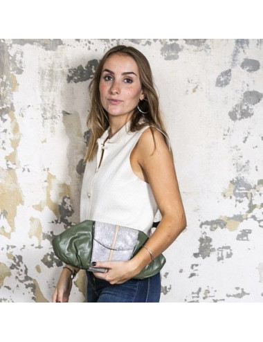 Francesca Castagnacci green leather and genuine lezard clutch  2