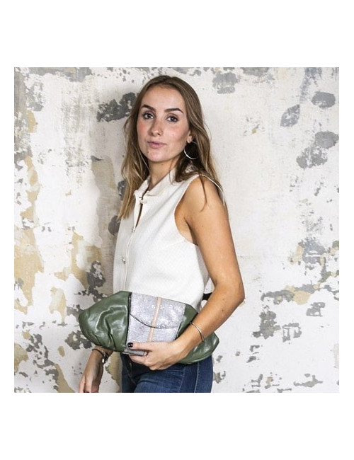 Francesca Castagnacci green leather and genuine lezard clutch 