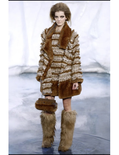 Manteau fausse fourrure et tweed CHANEL marron 2