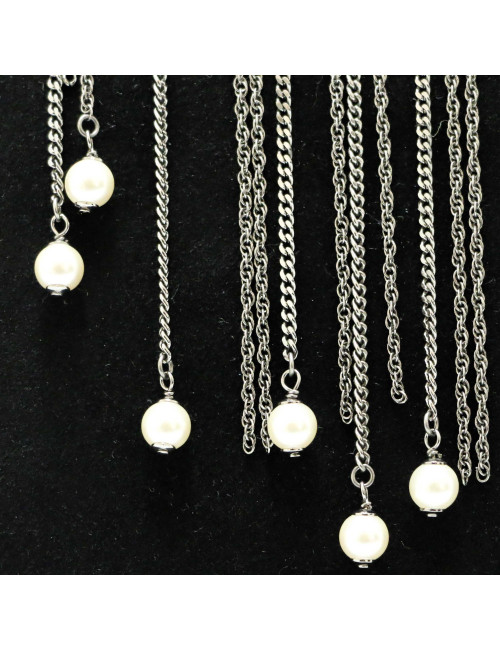 Sautoir CHANEL chaines argent noirci perles