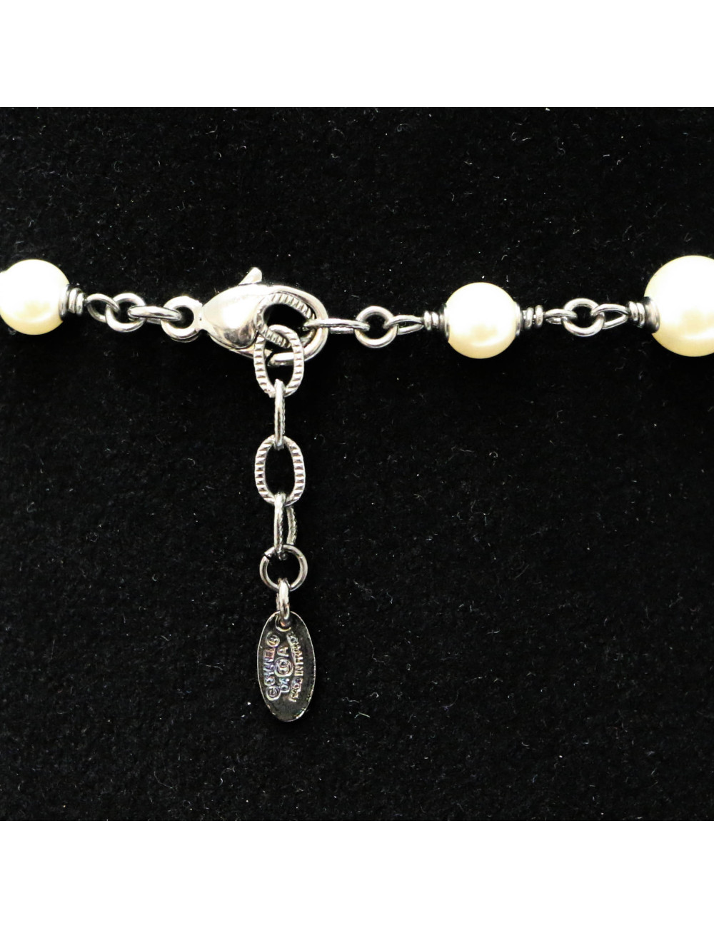 Sautoir CHANEL chaines argent noirci perles