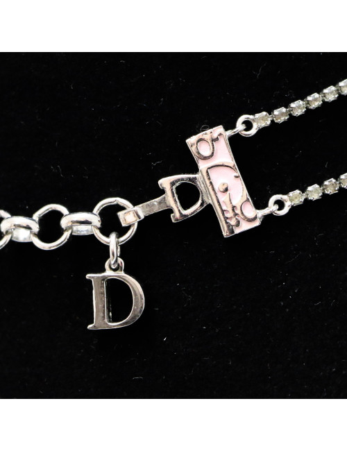 Collier DIOR argent émaillé rose 