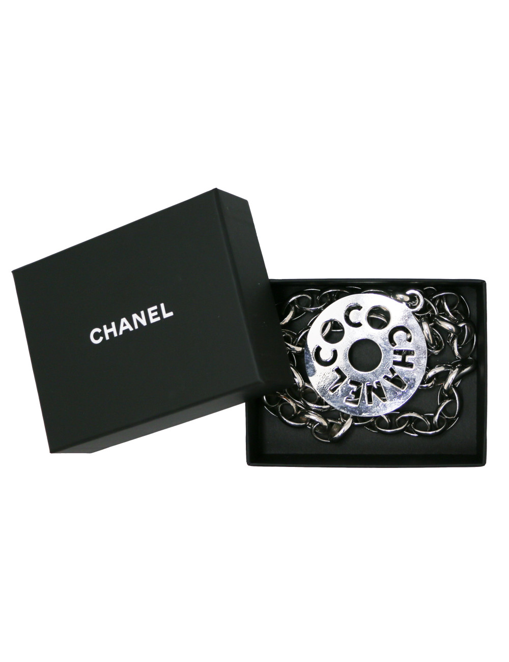 CHANEL vintage silver Coco long necklace