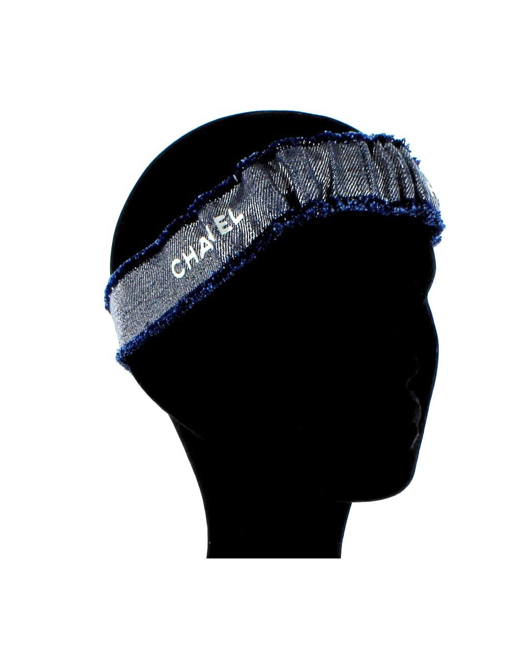 serre-tête CHANEL bleu et lamé argent  