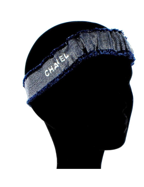 serre-tête CHANEL bleu et lamé argent  