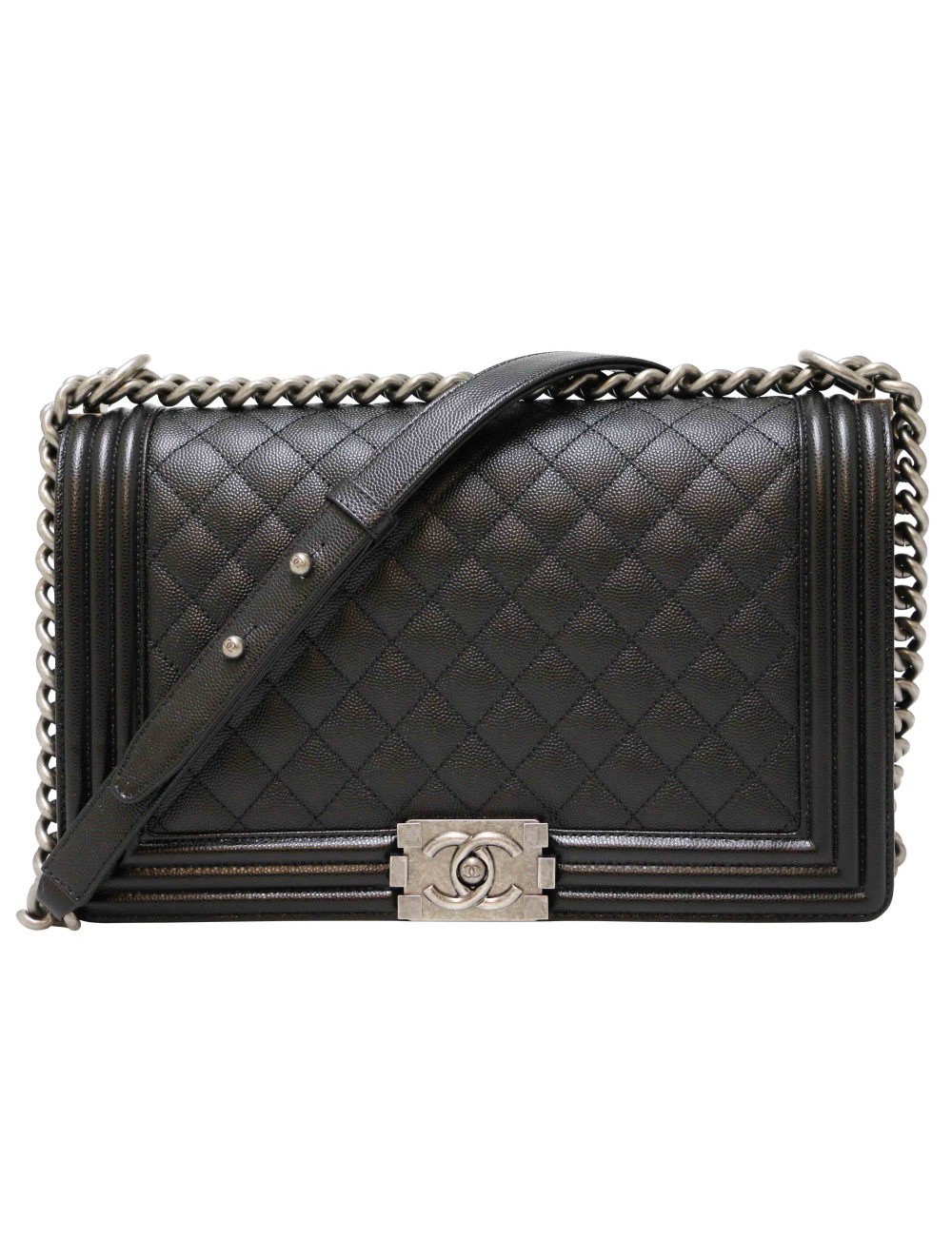 Sac Boy CHANEL cuir grainé noir