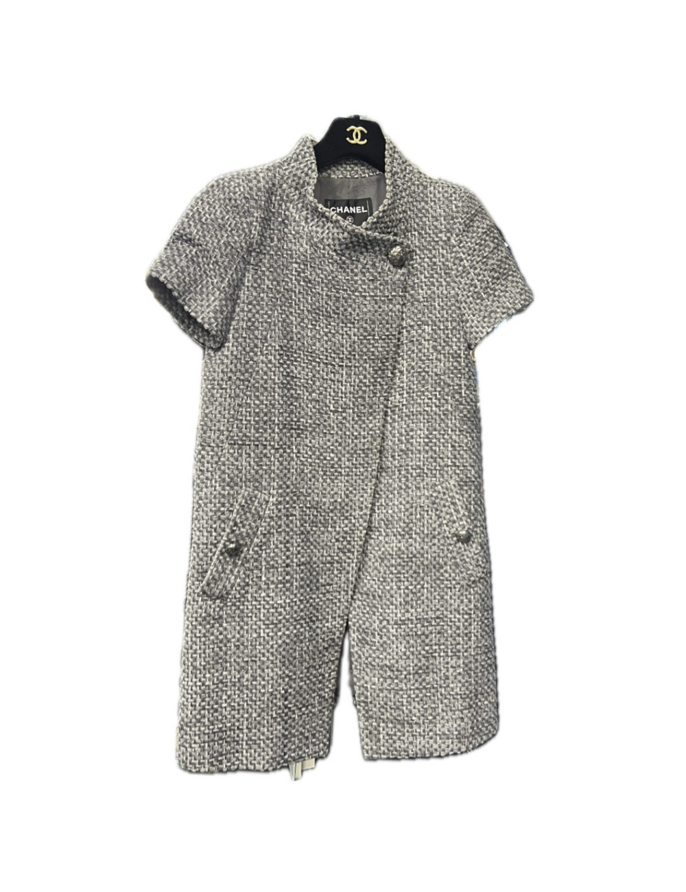veste CHANEL tweed blanc et gris t36