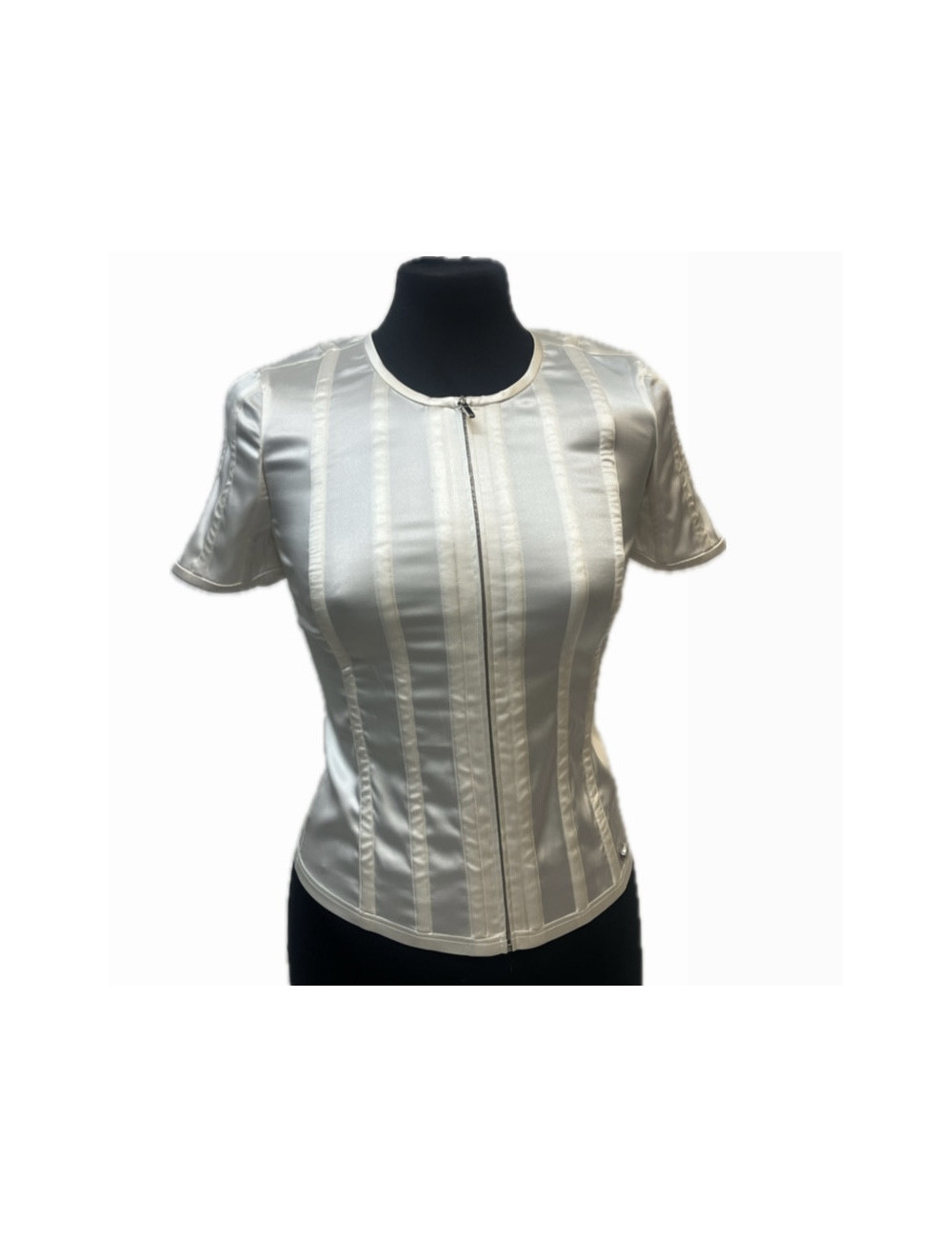 Blouse zippée CHANEL T 34 soie beige