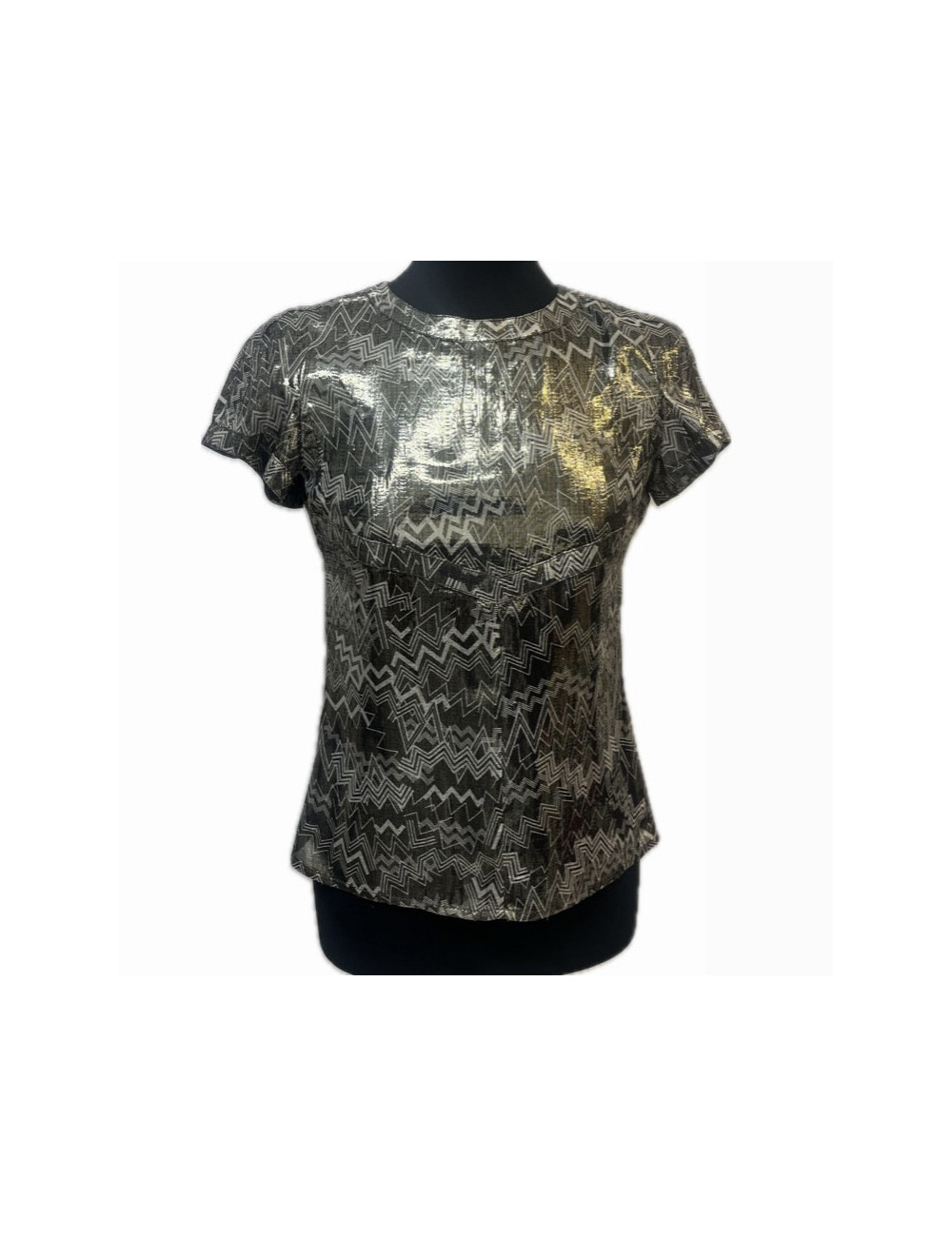 Blouse T 34 CHANEL soie lamé gris