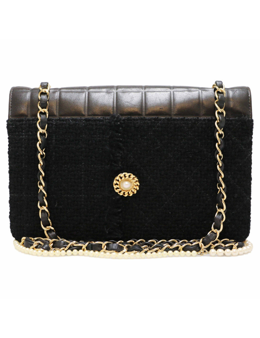 Sac CHANEL cuir et tweed noir