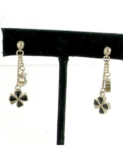 Boucles d'oreilles CHANEL pendant trèfle noir