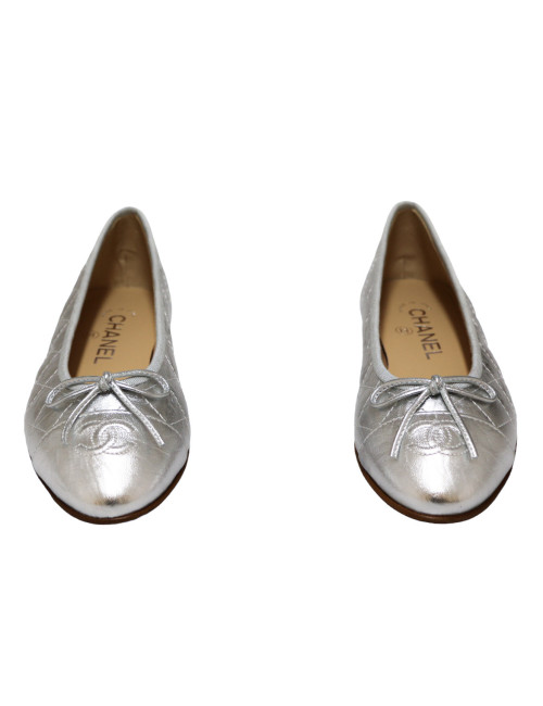 Ballerines CHANEL T36C cuir argent