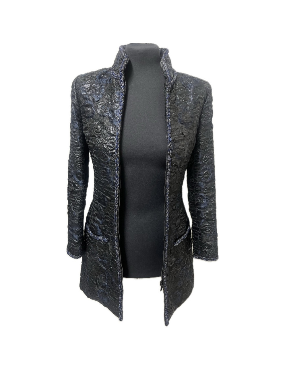 Longue veste T 34 CHANEL tissu floqué 