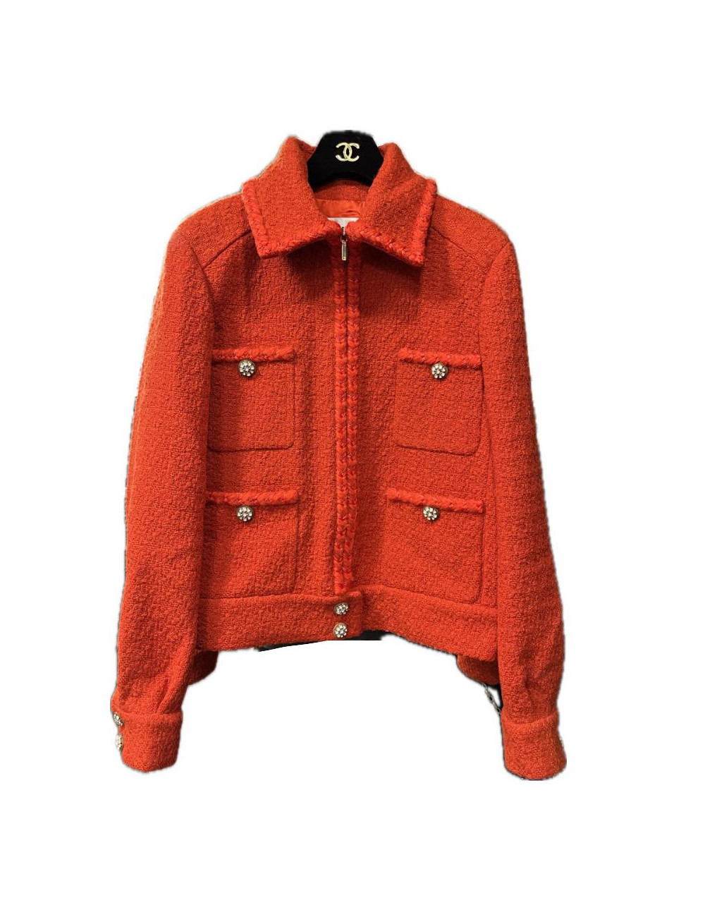 Veste CHANEL tweed rouge T44 automne hiver 2019