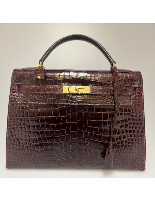 Kelly 32 HERMES crocodile porosus bordeaux