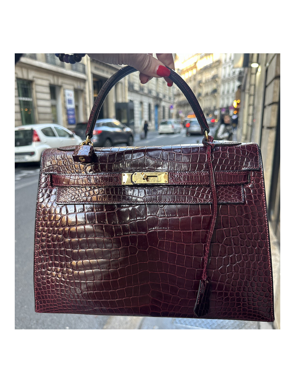 Kelly 32 HERMES crocodile porosus bordeaux