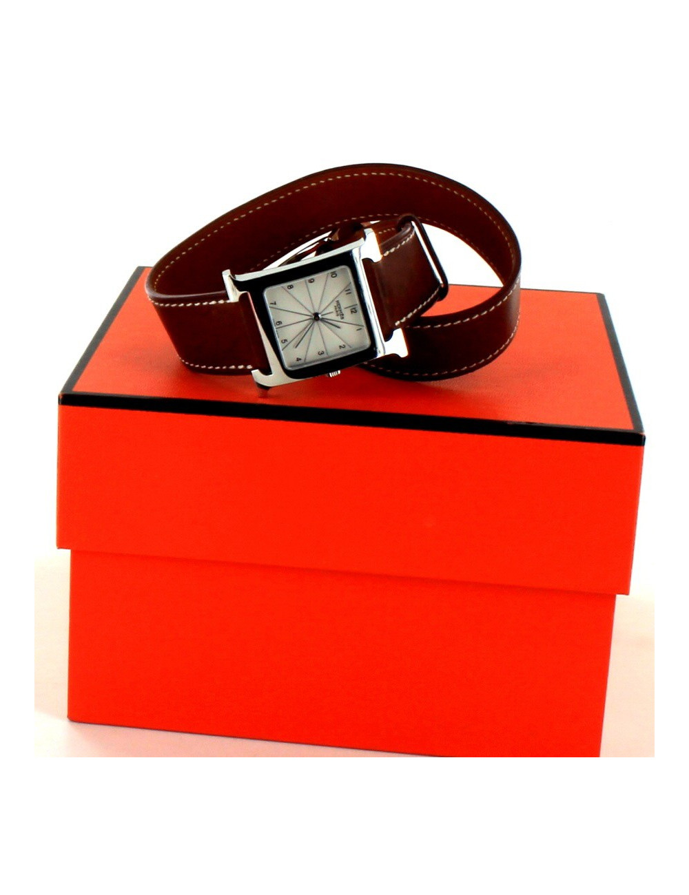 montre heure H HERMES acier mm