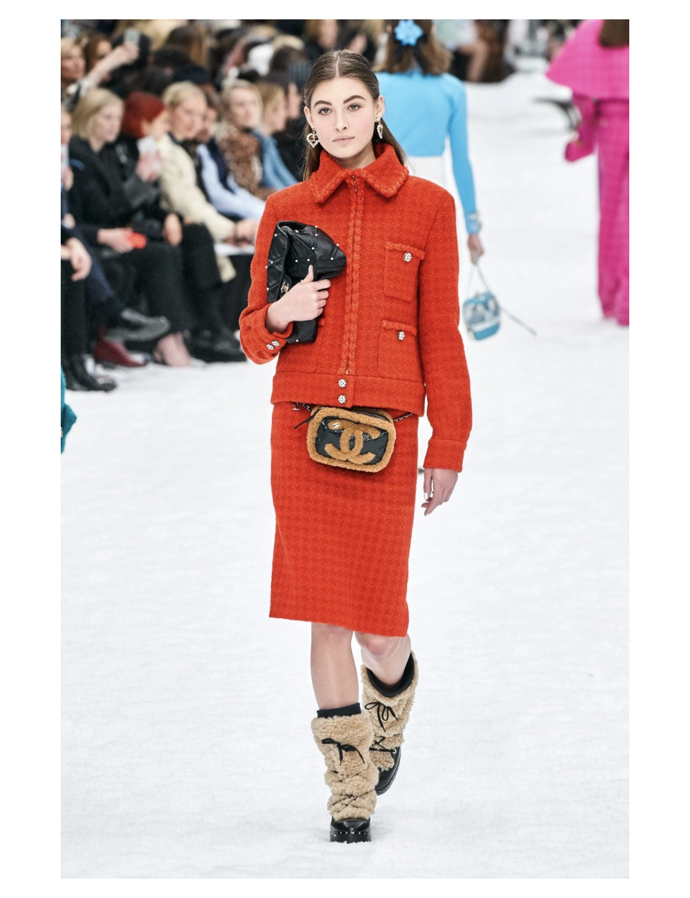 Veste CHANEL tweed rouge T44 automne hiver 2019