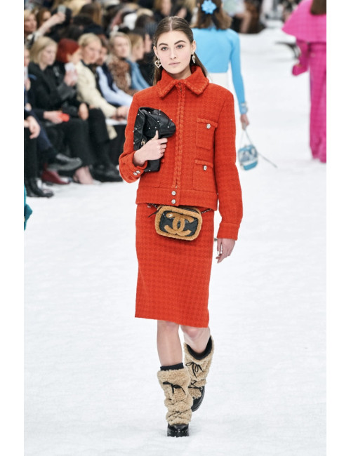 Veste CHANEL tweed rouge T44 automne hiver 2019