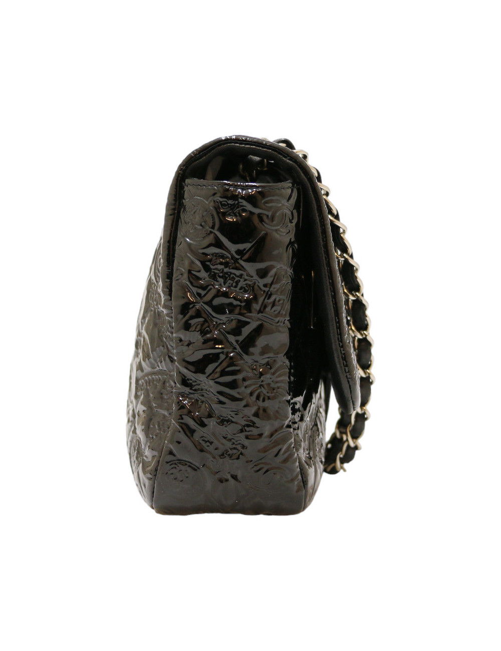 CHANEL Jumbo bag embossed patent black leather