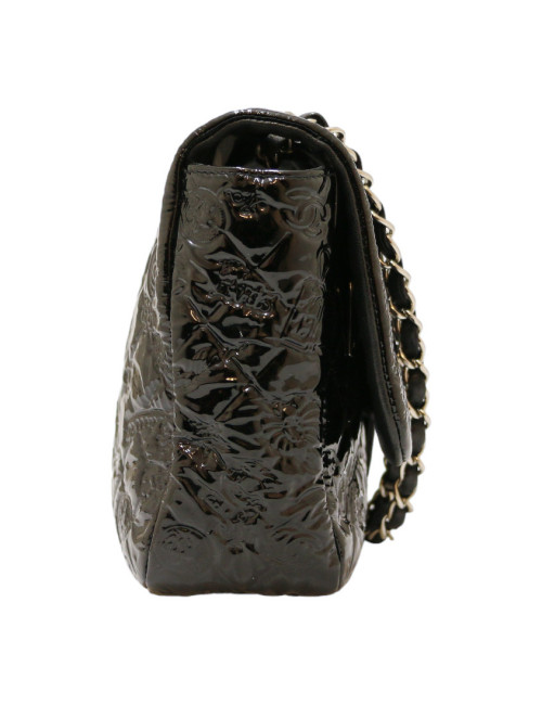 CHANEL Jumbo bag embossed patent black leather
