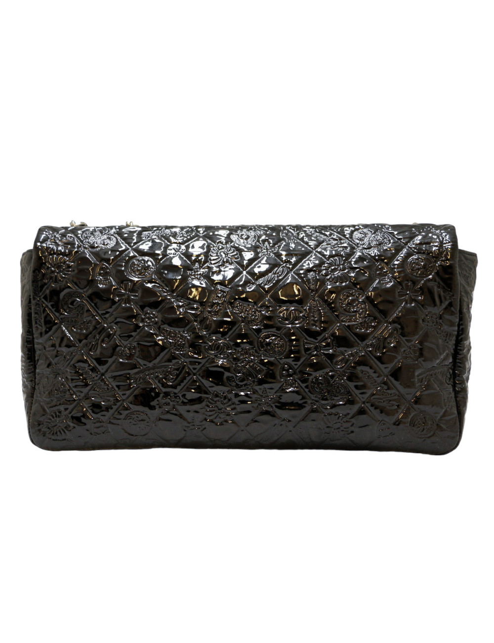 CHANEL Jumbo bag embossed patent black leather