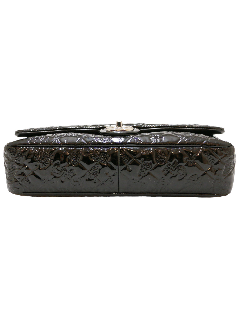 CHANEL Jumbo bag embossed patent black leather