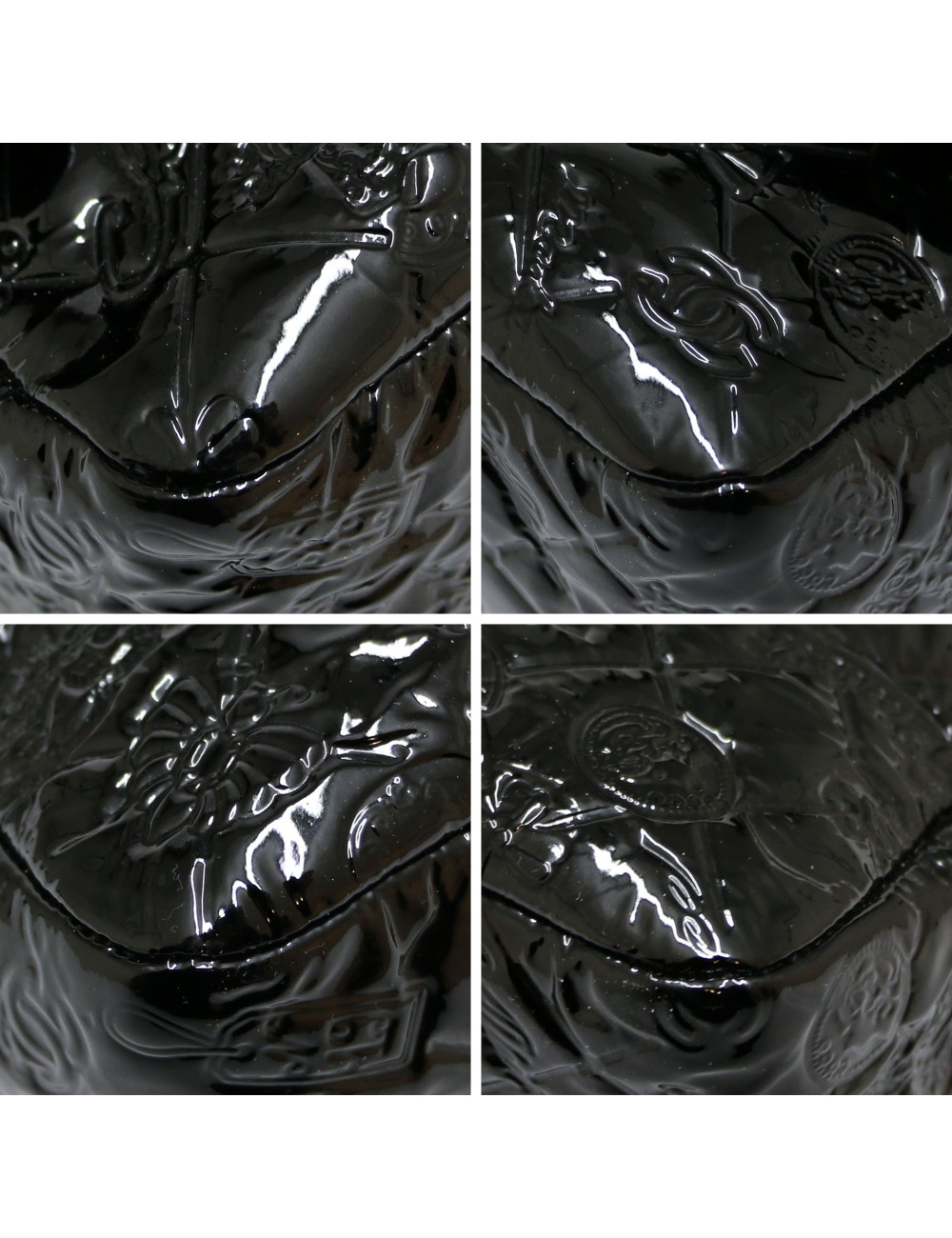 CHANEL Jumbo bag embossed patent black leather