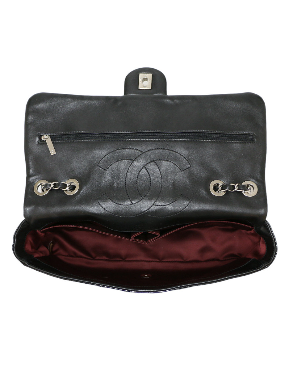 CHANEL Jumbo bag embossed patent black leather