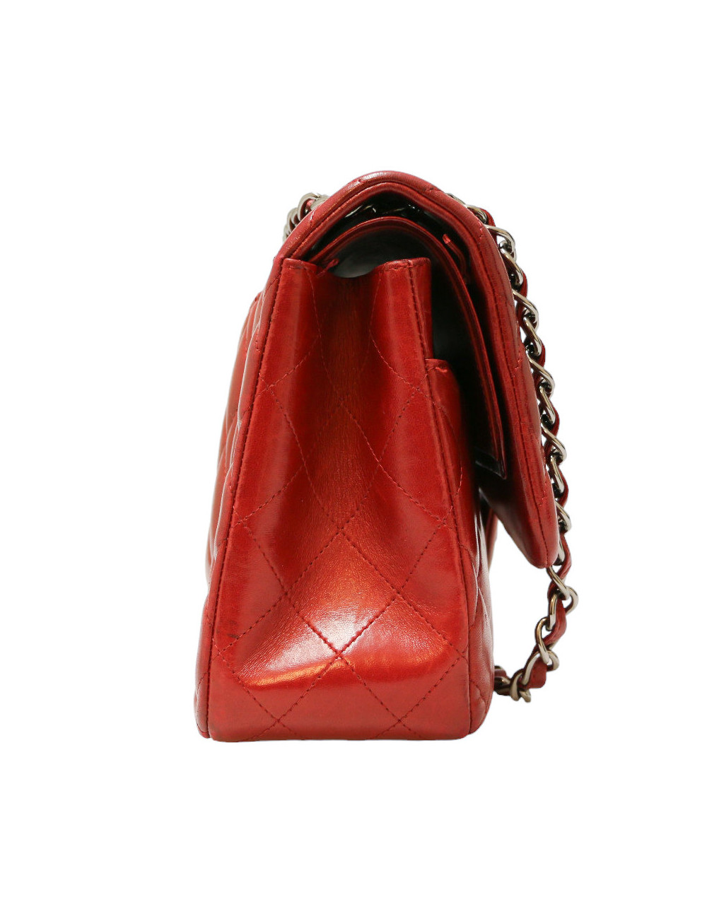 Jumbo CHANEL rouge cuir d'agneau matelassé