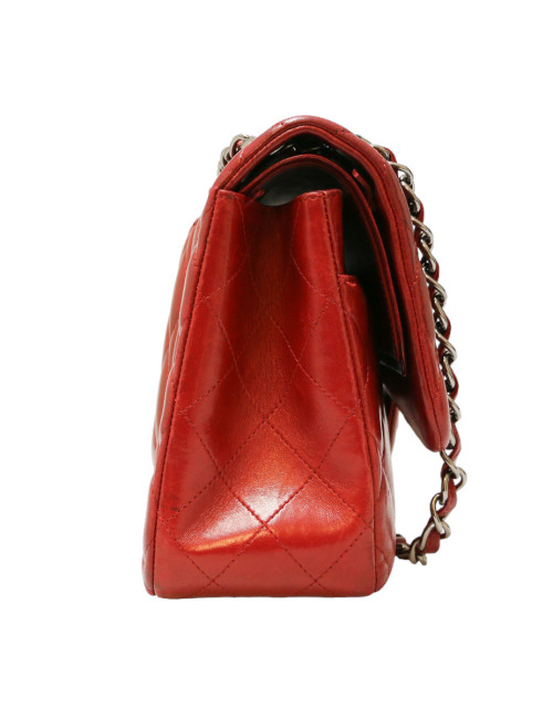 Jumbo CHANEL rouge cuir d'agneau matelassé