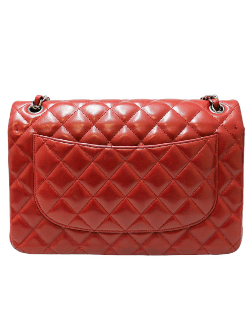 Jumbo CHANEL rouge cuir d'agneau matelassé