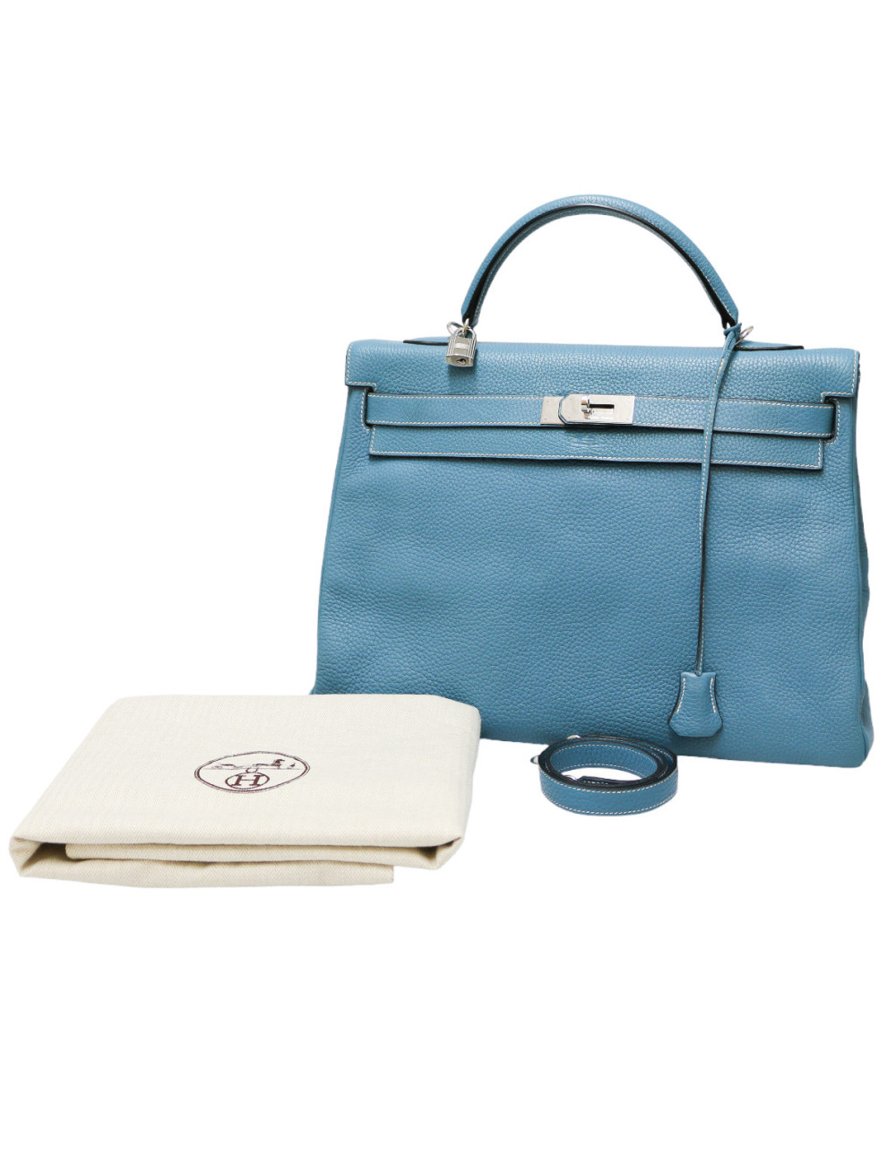 Kelly II 40 HERMES Taurillon clémence Bleu jean's