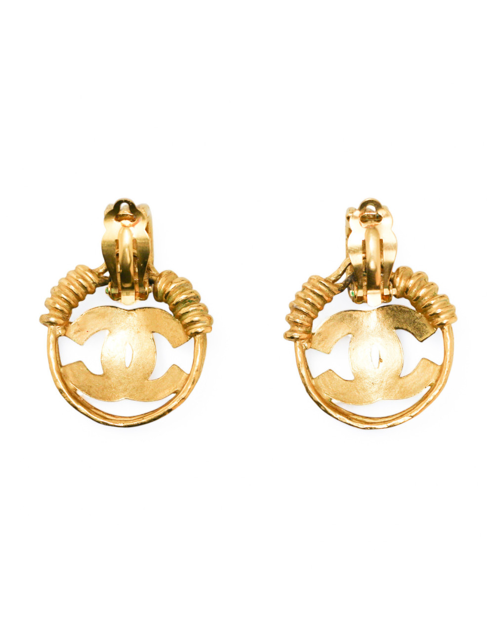 CHANEL vintage gilded CC pendant clip-on earrings
