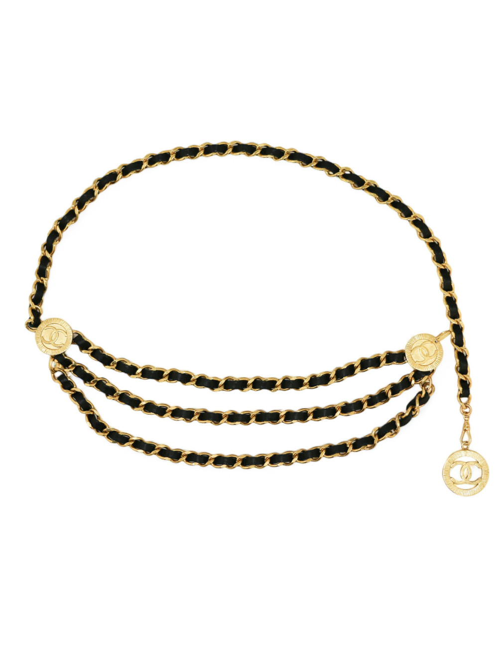 Ceinture chaine CHANEL cuir et métal