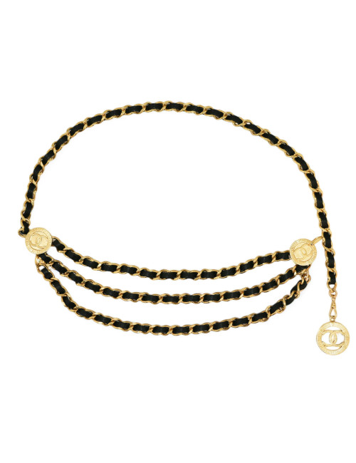 Ceinture chaine CHANEL cuir et métal