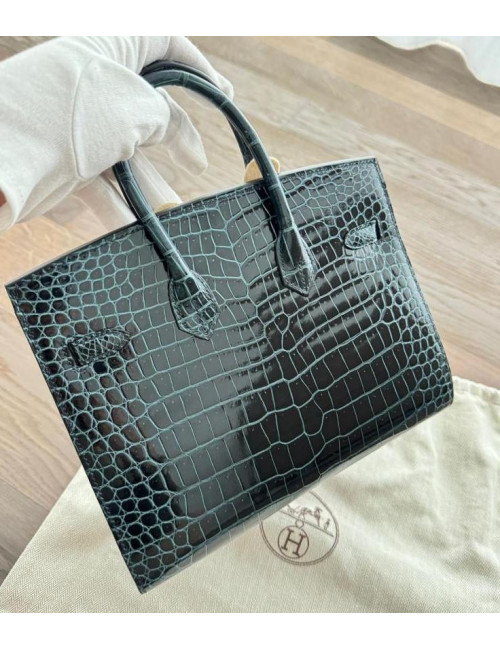 Birkin 25 HERMES Porosus vert sapin