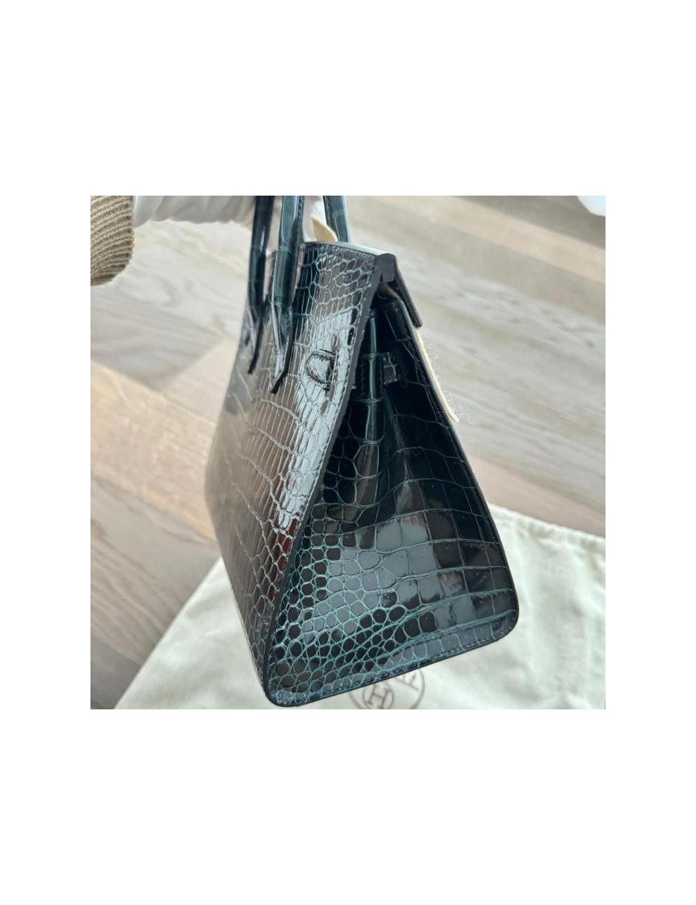 Birkin 25 HERMES Porosus vert sapin